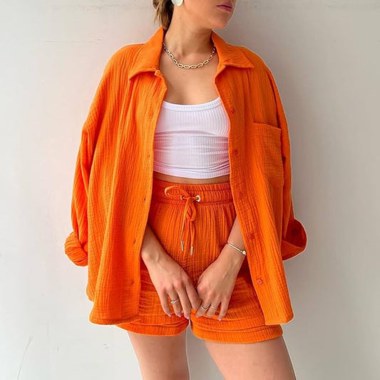 Adelie Stylish Relaxed Fit Button-Up Set for Everyday Comfort