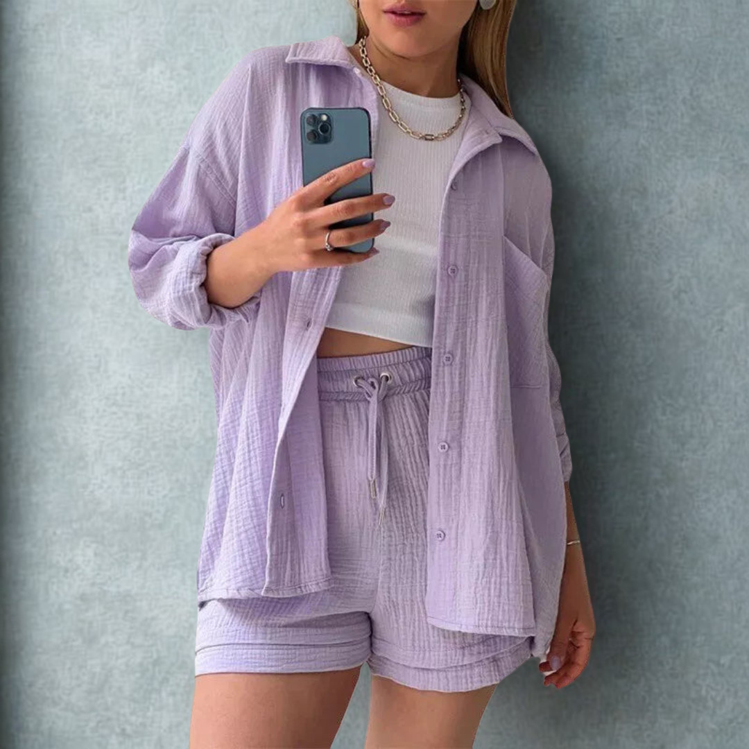 Adelie Stylish Relaxed Fit Button-Up Set for Everyday Comfort