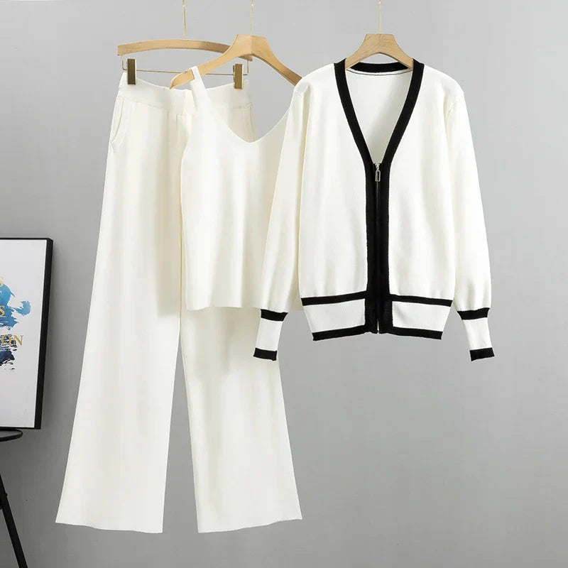 Elle Luxury Three-Piece Knit Set with Vest and Cardigan