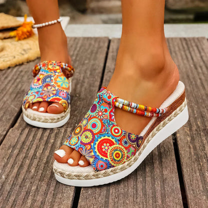 Janeiro Multicolor Adjustable Ankle Strap Wedge Heel Sandals