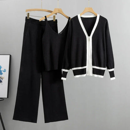 Elle Luxury Three-Piece Knit Set with Vest and Cardigan