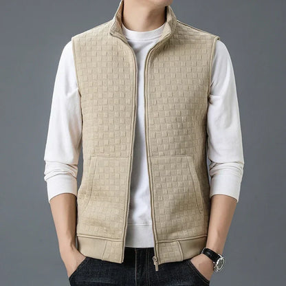 Athletic Grid-Textured Zip Vest with Wrinkle-Resistant Fabric