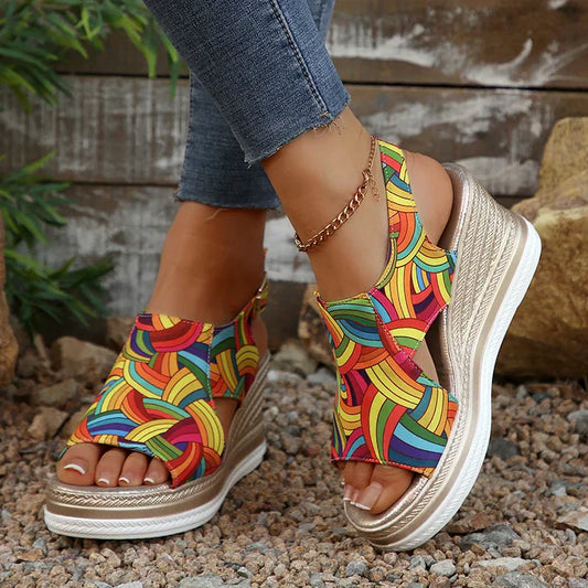 Janeiro Multicolor Adjustable Ankle Strap Wedge Heel Sandals