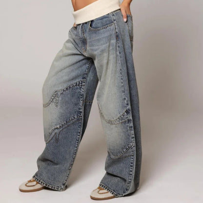 Jean baggy large taille haute style Y2K délavé clair avec ceinture côtelée
