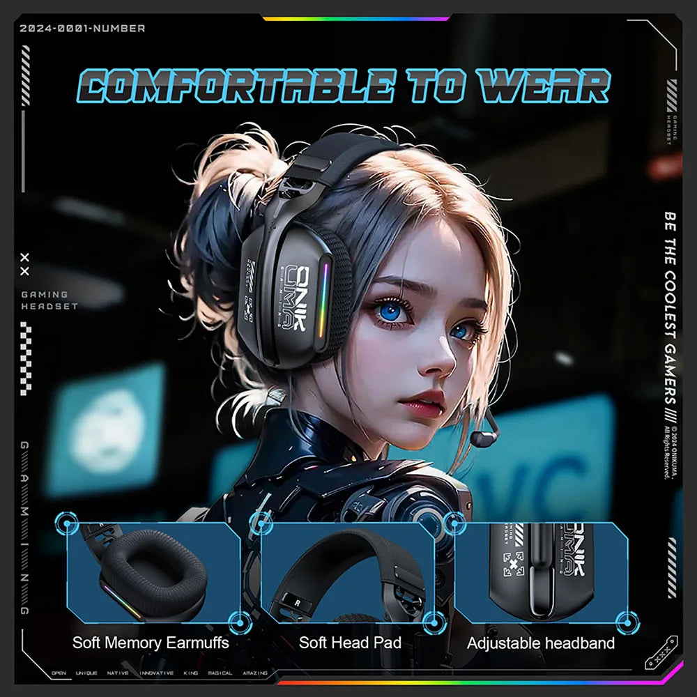 ONIKUMA | Wireless Gaming Headset with Bluetooth, 2.4G & Wired Connectivity