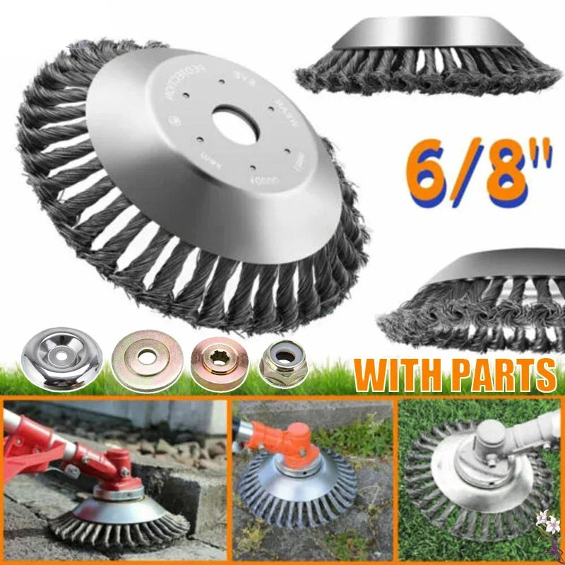 Universal Steel Wire Brush Trimmer Head - 6/8 Inch Lawn and Garden Brush Tool for Effective Grass Care