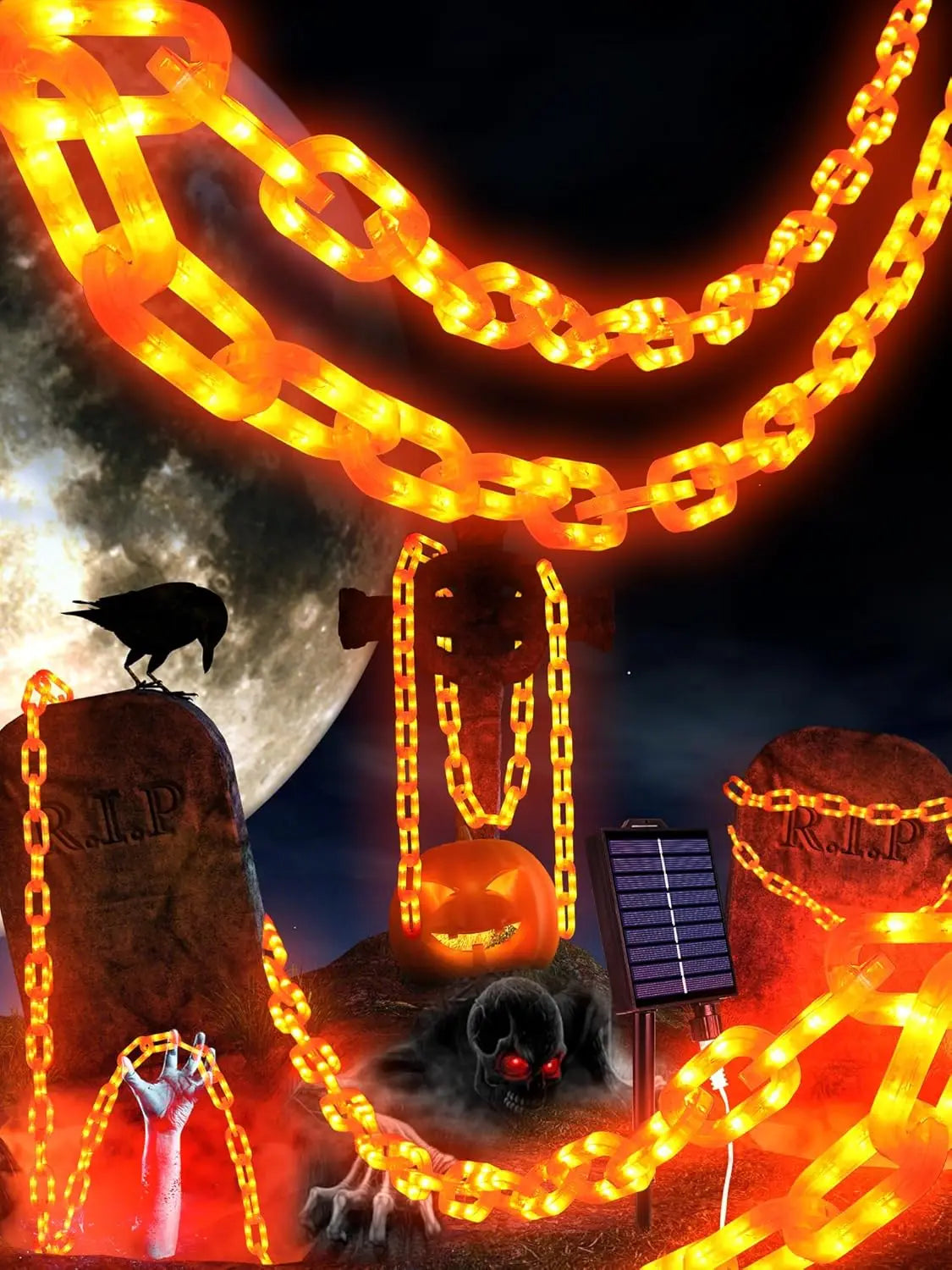 Halloween Solar-Powered Waterproof Outdoor Chain Lights with 8 Modes for Spooky Yard Decor