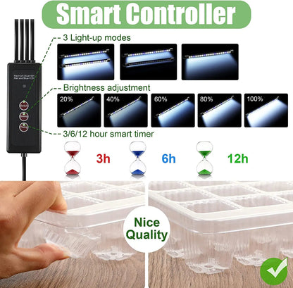 LED Grow Light Seed Starter Trays with High Dome - 80 Cell Seedling Kit, Smart Timer & Garden Tools for Home Gardening