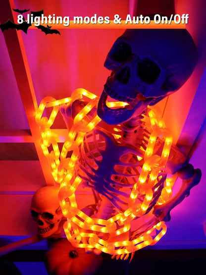 Halloween Solar-Powered Waterproof Outdoor Chain Lights with 8 Modes for Spooky Yard Decor