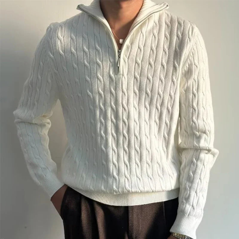 Renzo Tailored Fit Cable-Knit Half-Zip Sweater