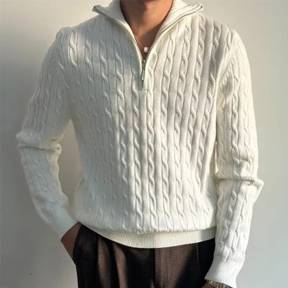 Renzo Tailored Fit Cable-Knit Half-Zip Sweater