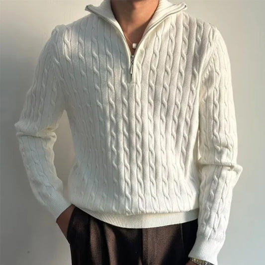 Renzo Tailored Fit Cable-Knit Half-Zip Sweater