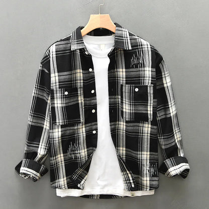 Dan Plaid Shirt with Dual Pockets and Relaxed Fit for Casual Wear
