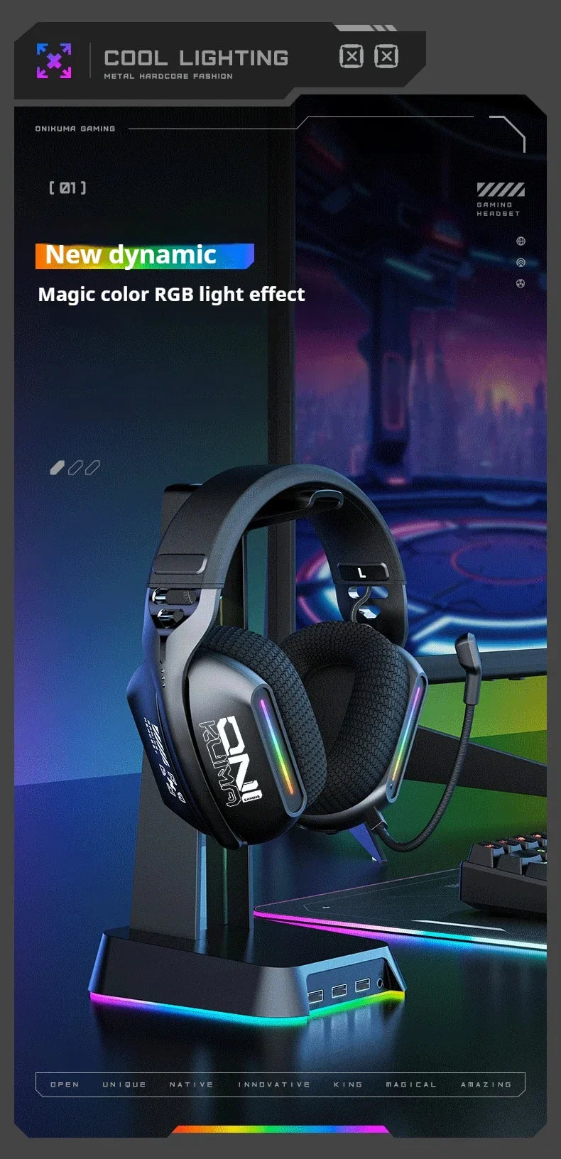 ONIKUMA | Wireless Gaming Headset with Bluetooth, 2.4G & Wired Connectivity