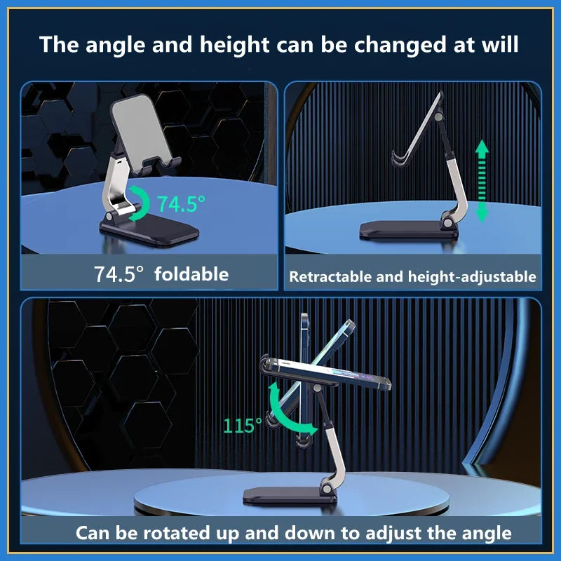 Adjustable Aluminum Phone and Tablet Stand - Ergonomic Holder for iPad, iPhone, and Android Devices - Foldable Desk Accessory