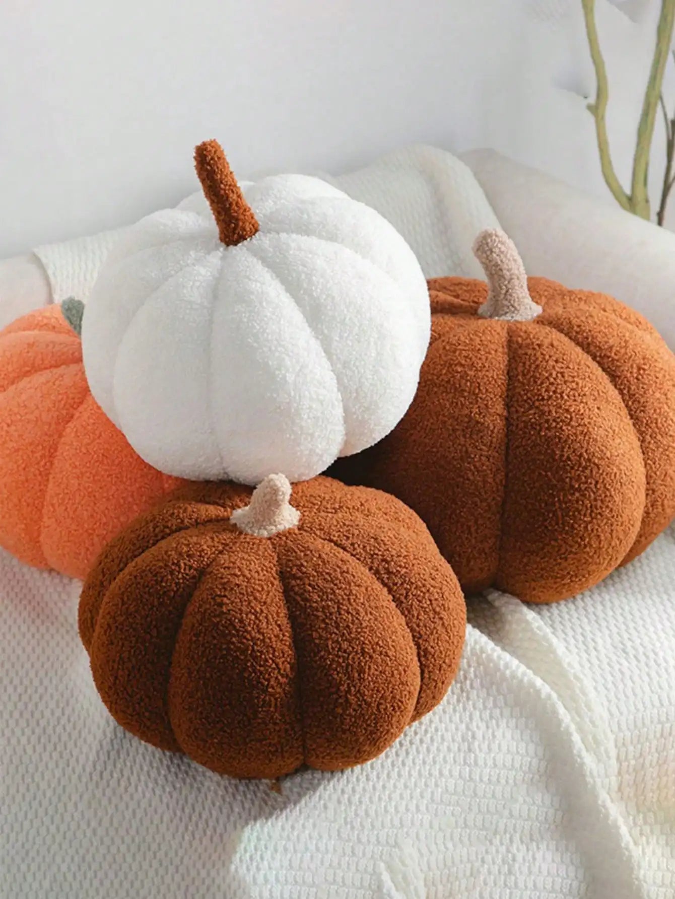 Halloween Plush Pumpkin Throw Pillow – Soft Sherpa and Boucle Cushion for Cozy Fall Decor, Kids and Babies