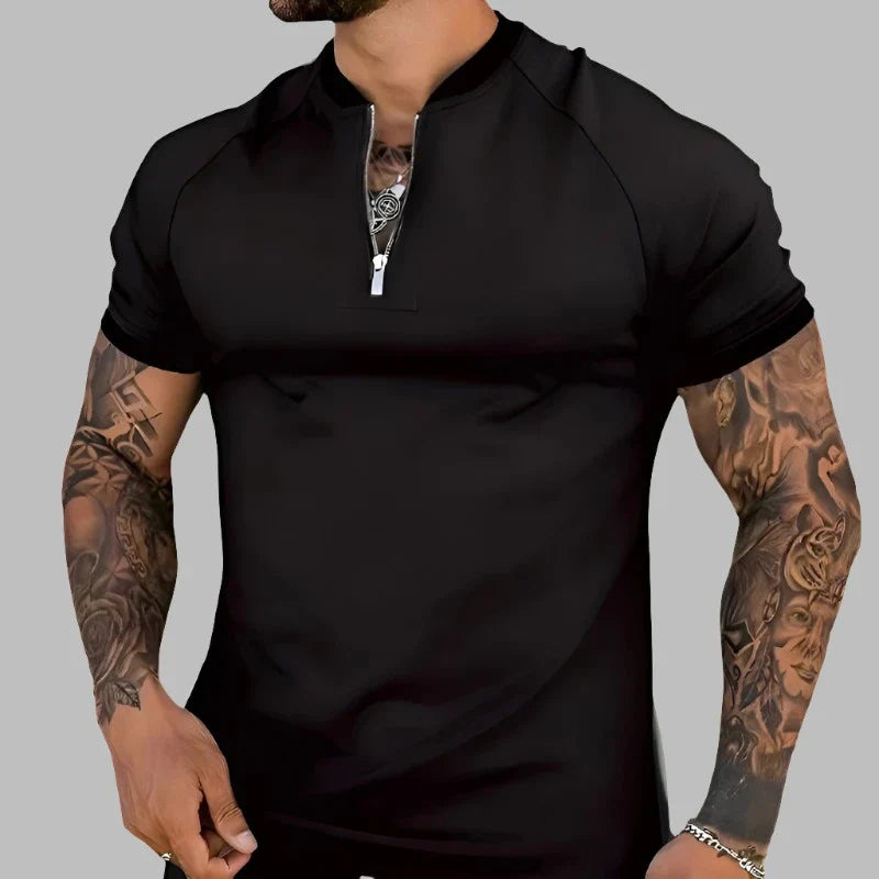 Jack Cole Breathable Cotton Zip Shirt with Contrasting Collar and Cuffs