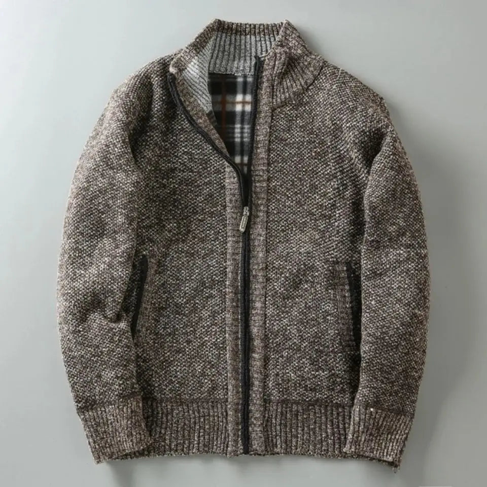Men's Long Winter Coat with Button Closure and Shearling Style Details