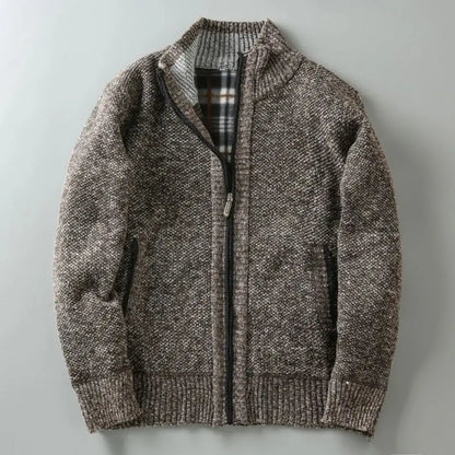 Men's Long Winter Coat with Button Closure and Shearling Style Details