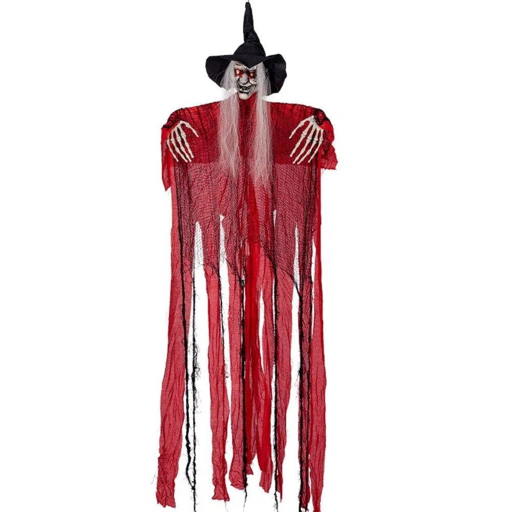 6-Foot Life-Size Animated Talking Purple Witch Halloween Decor with Sound Activation, Glowing Eyes, and Screeching Sounds for Indoor/Outdoor Use