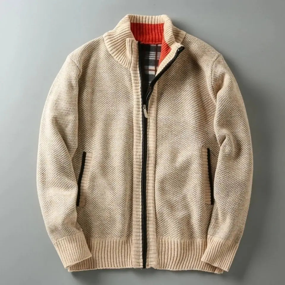 Men's Long Winter Coat with Button Closure and Shearling Style Details