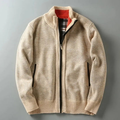 Men's Long Winter Coat with Button Closure and Shearling Style Details
