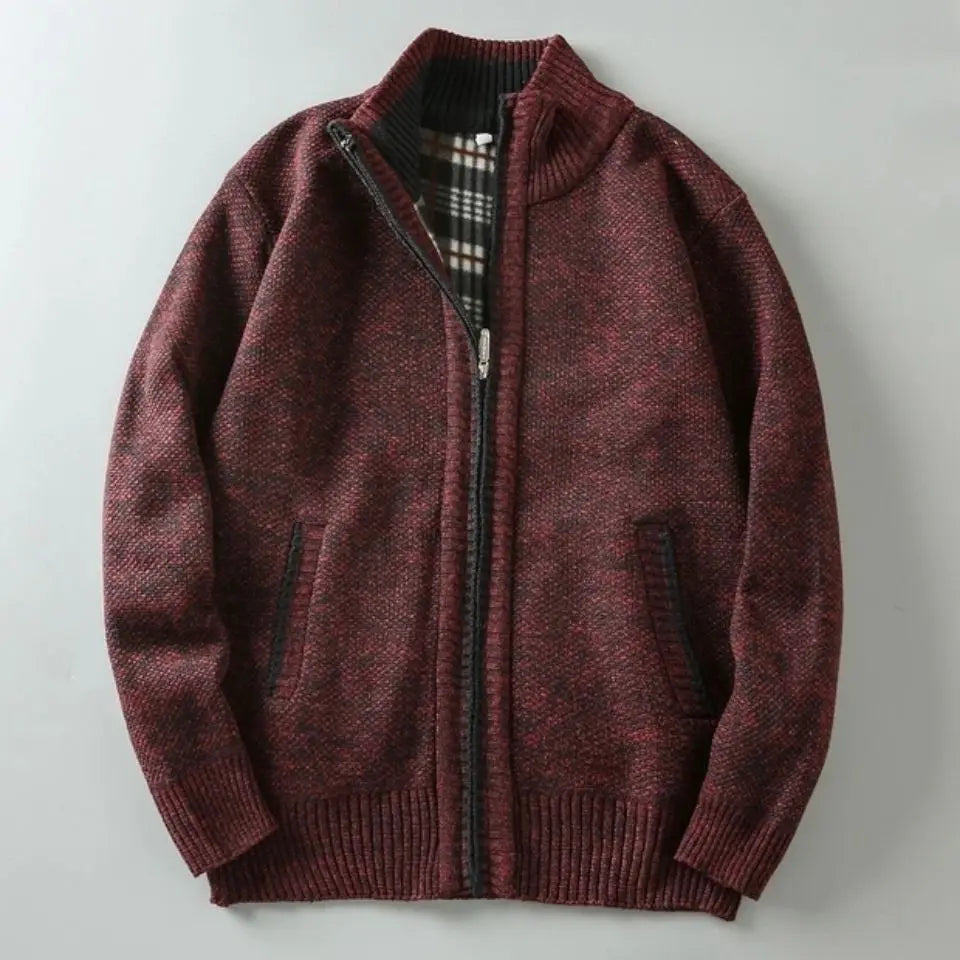 Men's Long Winter Coat with Button Closure and Shearling Style Details
