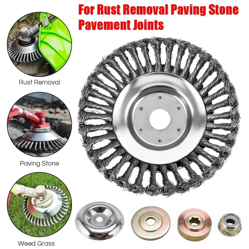 Universal Steel Wire Brush Trimmer Head - 6/8 Inch Lawn and Garden Brush Tool for Effective Grass Care