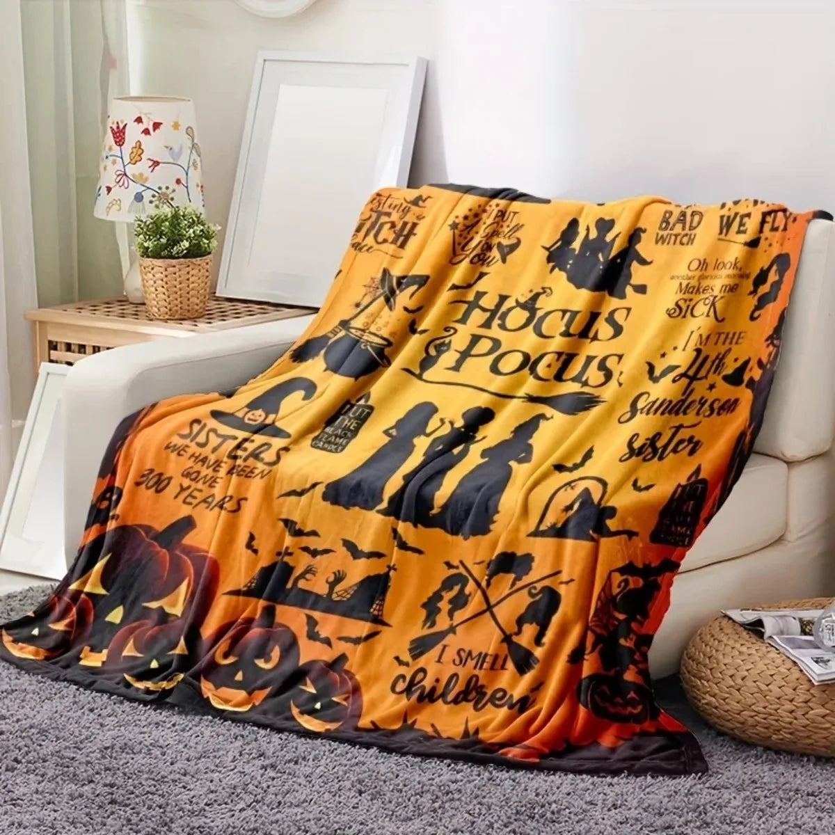 Hocus Pocus Halloween Flannel Throw Blanket – Cozy Lightweight Seasonal Decor for Fall 2026