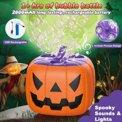 Halloween Pumpkin Bubble Machine with Spooky Sound and Light Effects for Festive Party Decorations