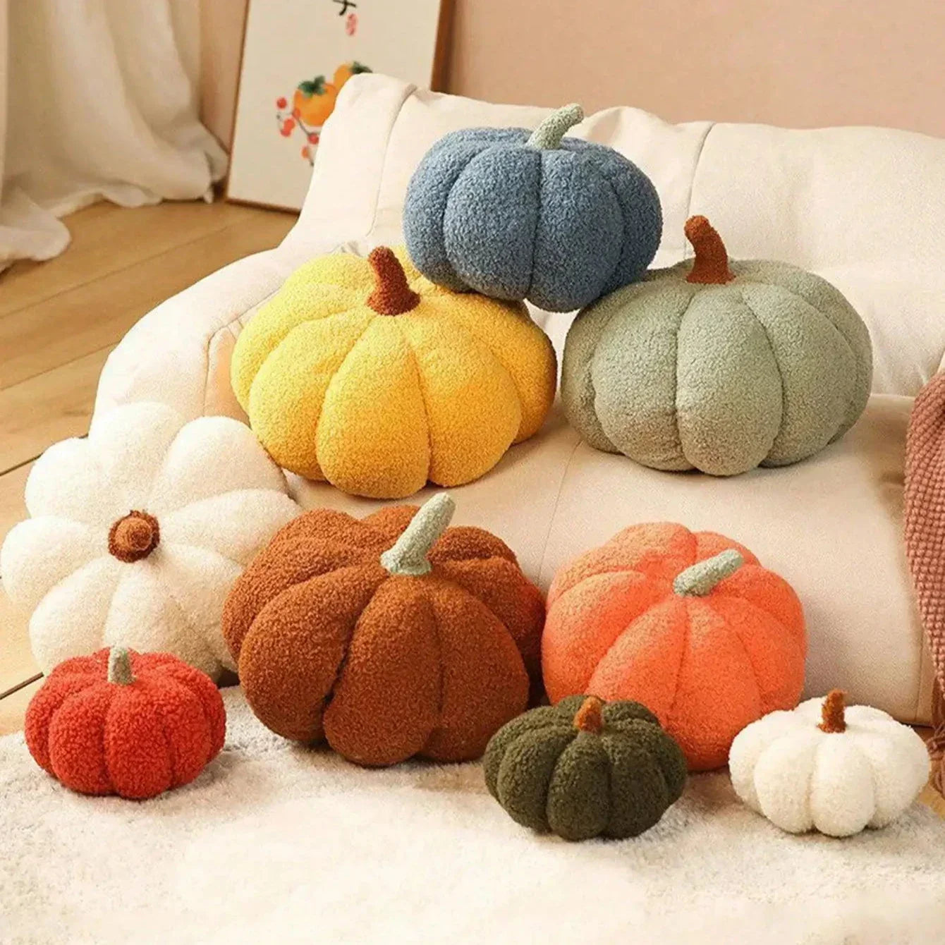 Halloween Plush Pumpkin Throw Pillow – Soft Sherpa and Boucle Cushion for Cozy Fall Decor, Kids and Babies