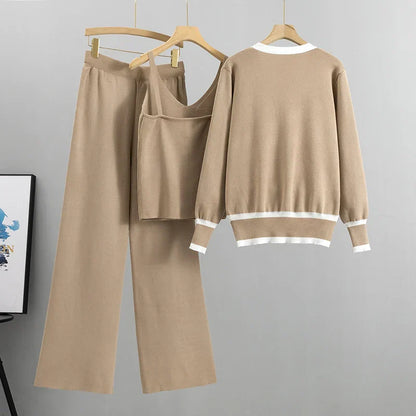 Elle Luxury Three-Piece Knit Set with Vest and Cardigan