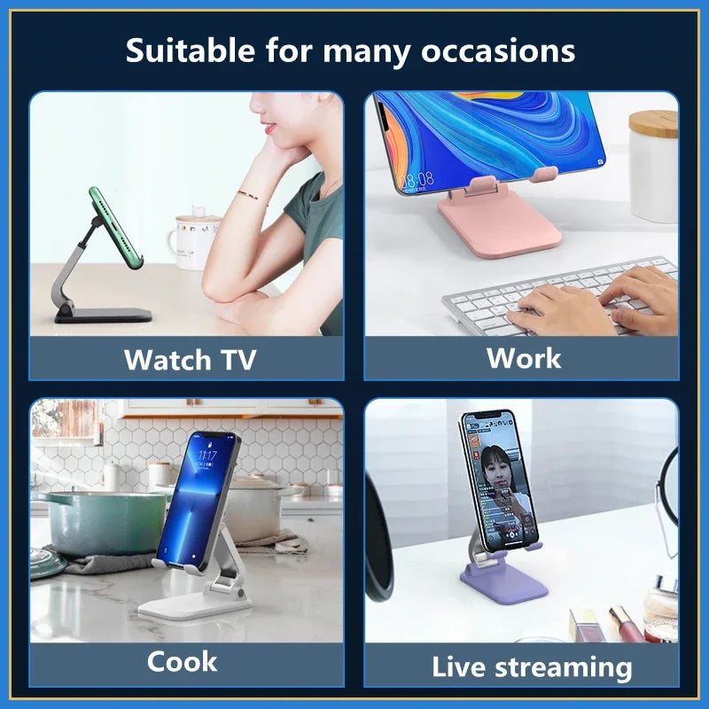 Adjustable Aluminum Phone and Tablet Stand - Ergonomic Holder for iPad, iPhone, and Android Devices - Foldable Desk Accessory