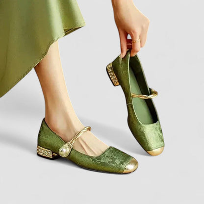 Chrystahh Orthopedic Mary Jane Shoes with Low Block Heel and Elegant Strap