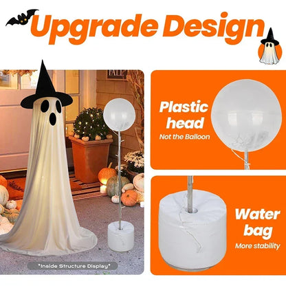 Eerie Glowing Ghost Halloween Yard Decoration with Witch Hats for Outdoor Display