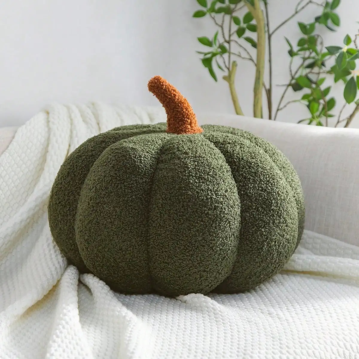 Halloween Plush Pumpkin Throw Pillow – Soft Sherpa and Boucle Cushion for Cozy Fall Decor, Kids and Babies