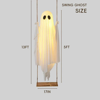Outdoor Large Hanging Ghost Swing Decoration with Integrated Lights for Halloween Porch and Yard Decor
