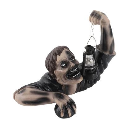 Zombie Garden Statue with Glowing LED Lantern for Spooky Halloween Yard, Patio, and Lawn Decor