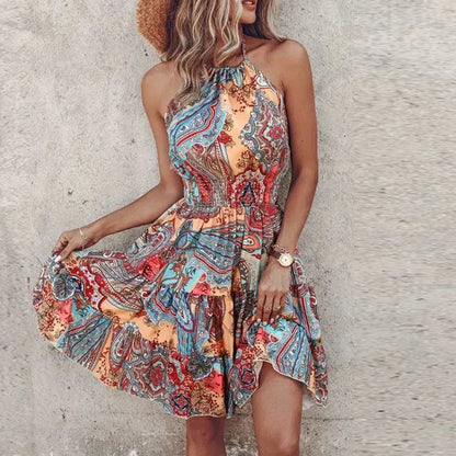 Amber | Women's Halter Lace Flowy Draped Dress