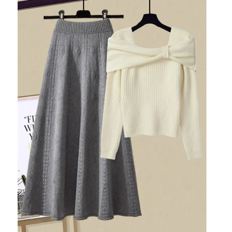 Elle Two-Piece Knitted Set with Bow Detail Elegant Knitwear Ensemble