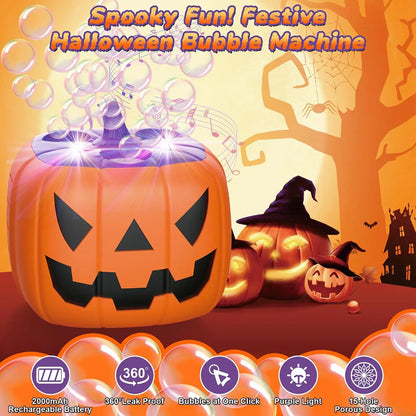 Halloween Pumpkin Bubble Machine with Spooky Sound and Light Effects for Festive Party Decorations