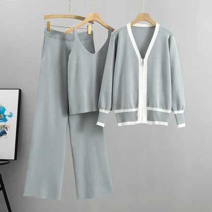 Elle Luxury Three-Piece Knit Set with Vest and Cardigan