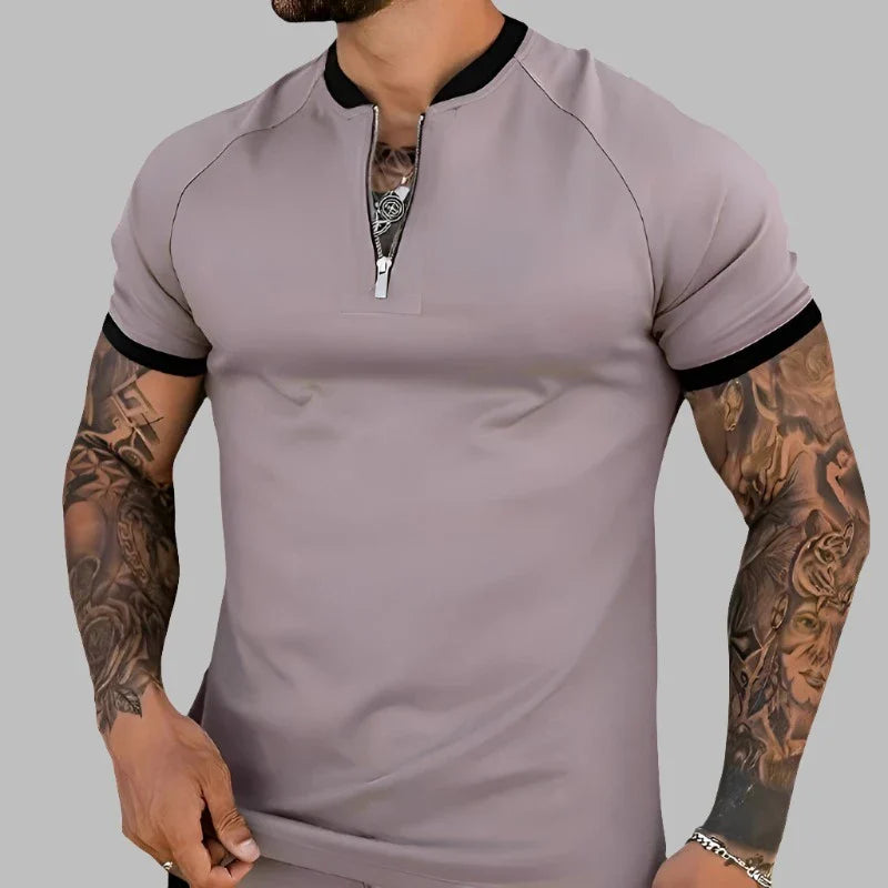Jack Cole Breathable Cotton Zip Shirt with Contrasting Collar and Cuffs