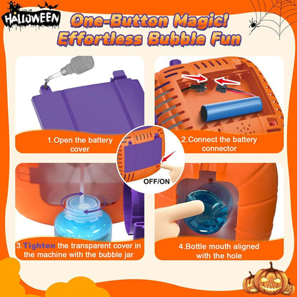 Halloween Pumpkin Bubble Machine with Spooky Sound and Light Effects for Festive Party Decorations