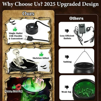 Halloween Witch Cauldron Fog Machine with Green LED Lighting for Haunted House Decorations