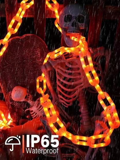 Halloween Solar-Powered Waterproof Outdoor Chain Lights with 8 Modes for Spooky Yard Decor
