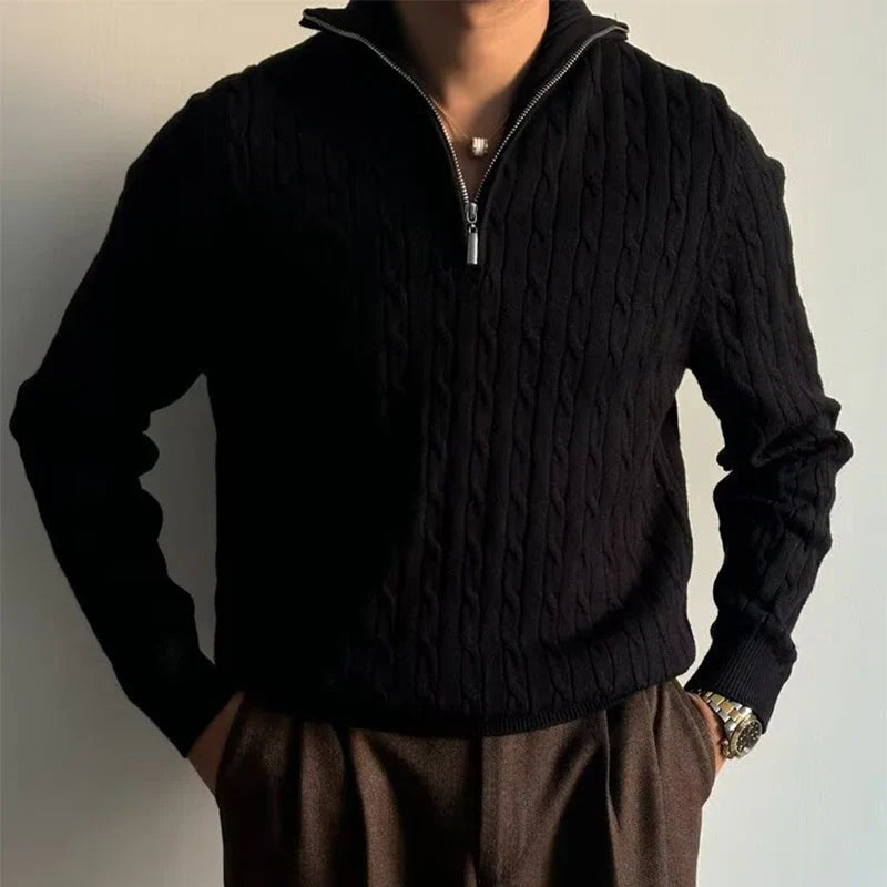 Renzo Tailored Fit Cable-Knit Half-Zip Sweater