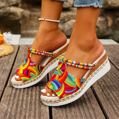 Janeiro Multicolor Adjustable Ankle Strap Wedge Heel Sandals