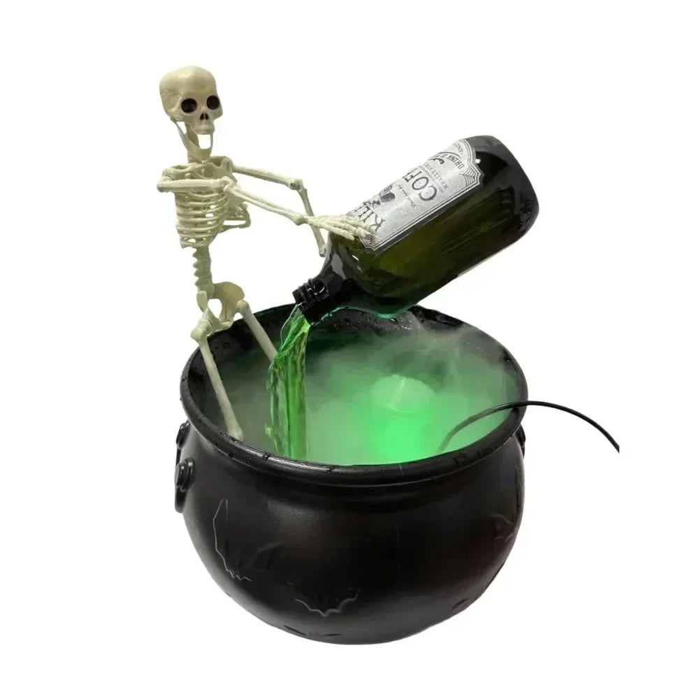 Halloween Witch Cauldron Fog Machine with Green LED Lighting for Haunted House Decorations