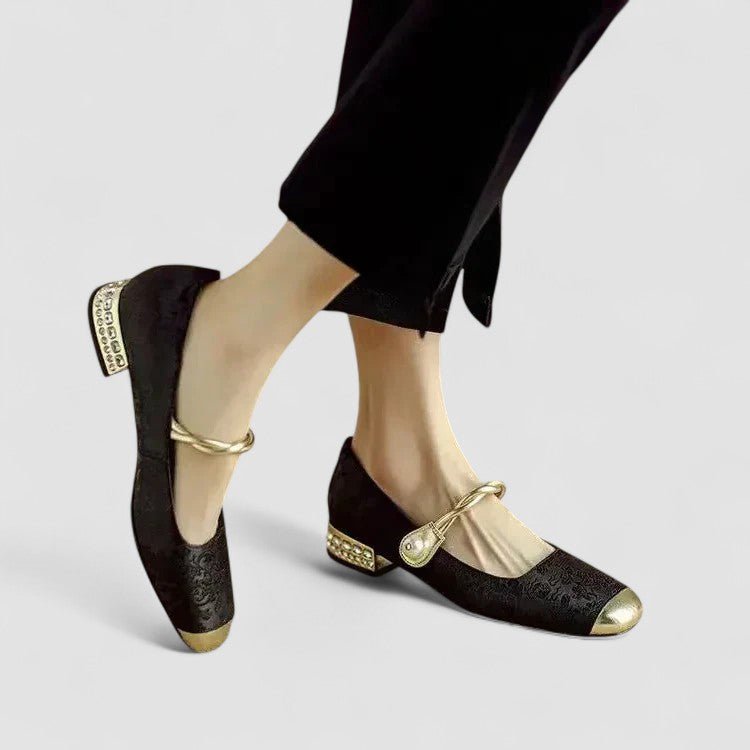 Chrystahh Orthopedic Mary Jane Shoes with Low Block Heel and Elegant Strap